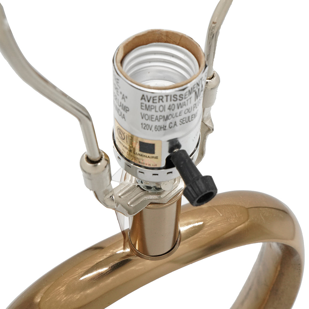 D14x28.5' Oval Shape Cut Out Metal Table Lamp With Cream Linen Shade