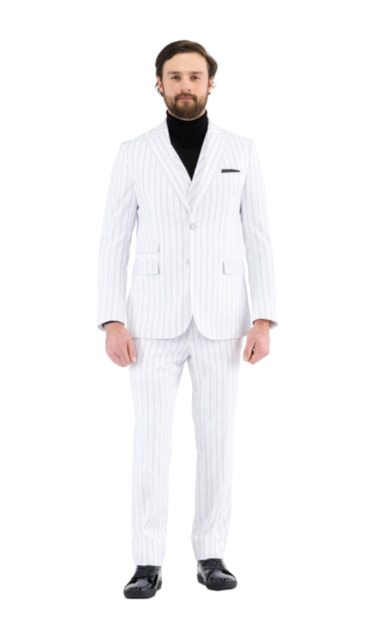 Bellagio White Black Mens 2 Button Slim Peak Lapel Suit With Pick Stitching Ticket Pocket Double Breasted Vest With Shaw