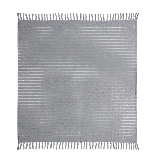 50x60' Gray Striped Decorative Throw Blanket With Tassels and Horizontal Stripes, 2 Pack