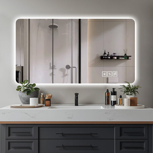 Wall Mounted LED Lighting Mirror/Bathroom Mirror/Full-Length Mirror/Makeup Mirror, Three Color Lighting+dimming+IP44 Wat
