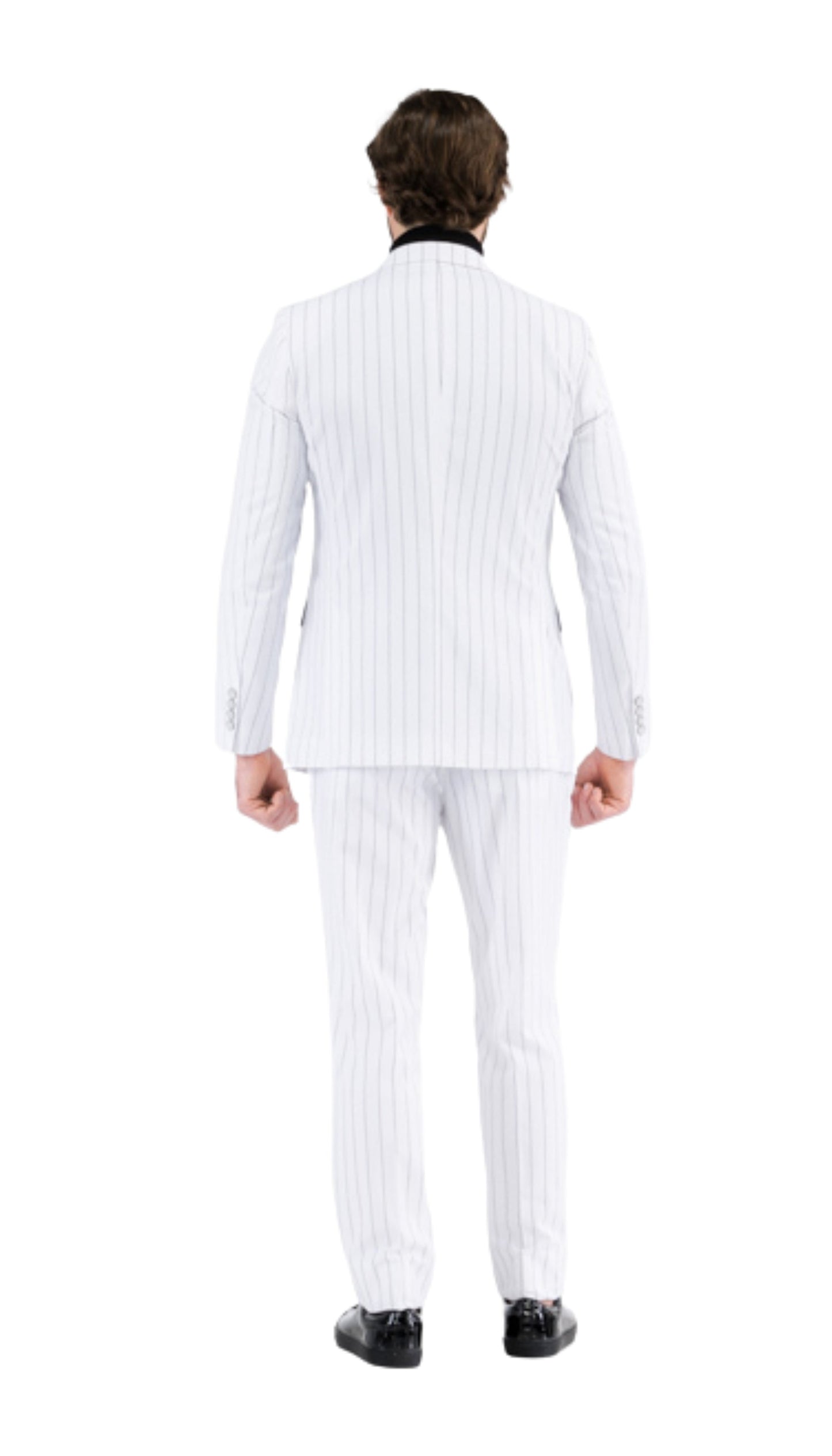 Bellagio White Black Mens 2 Button Slim Peak Lapel Suit With Pick Stitching Ticket Pocket Double Breasted Vest With Shaw