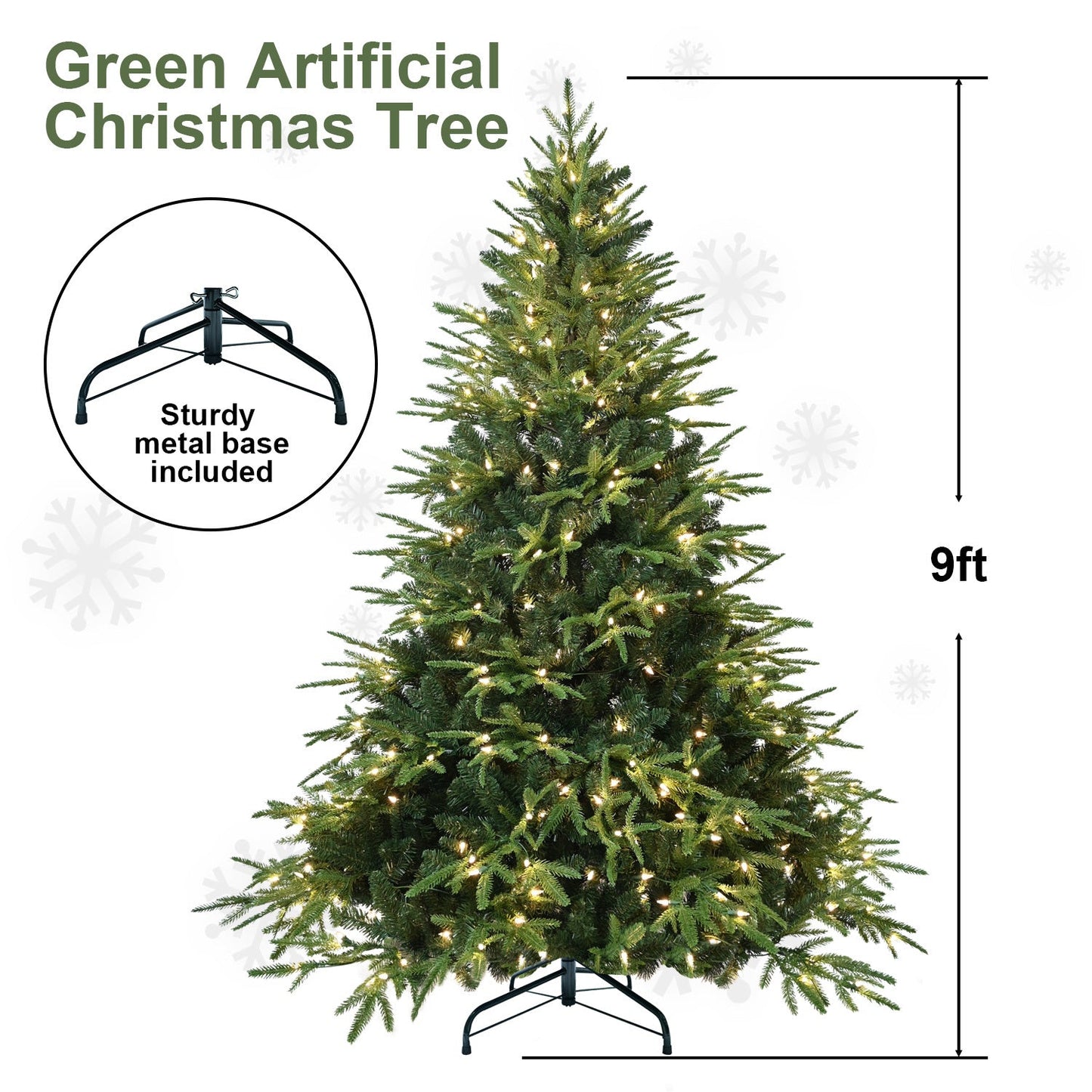 5ft Pre-Lit Artificial Christmas Tree With 300 Warm White Incandescent Lights, 1419 Tips, PE+PVC Hinged Pine With Partia