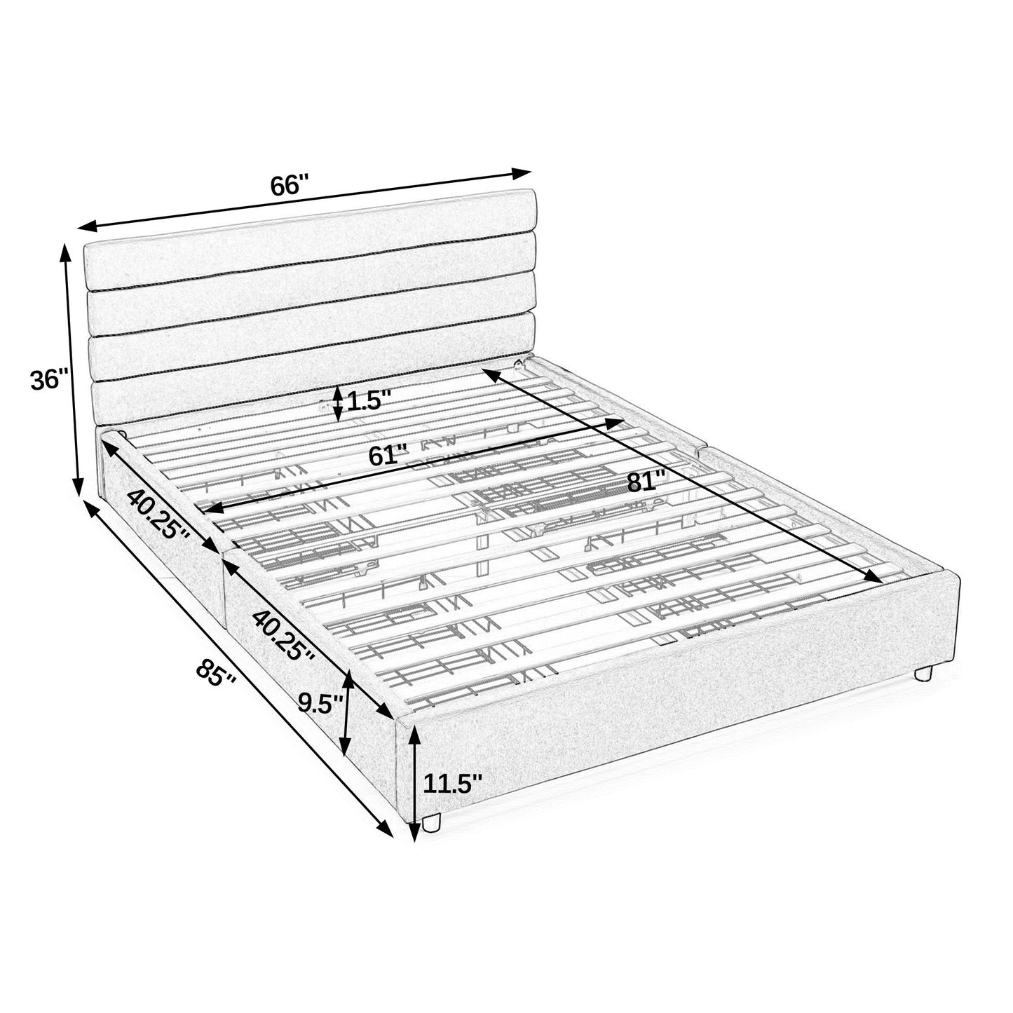 Queen Size Cushioned Bed, Comfortable Cushioned Bed Frame, Headboard and Solid Bed Frame - Beige (85 'X 66' X 36 ')