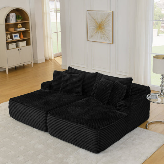 Two-Seater Lazy Sofa Lounge Chair,Compressed Sofa No Assembly Required, Made of Velvet Fabric, Fluffy Modern Lounge Cha