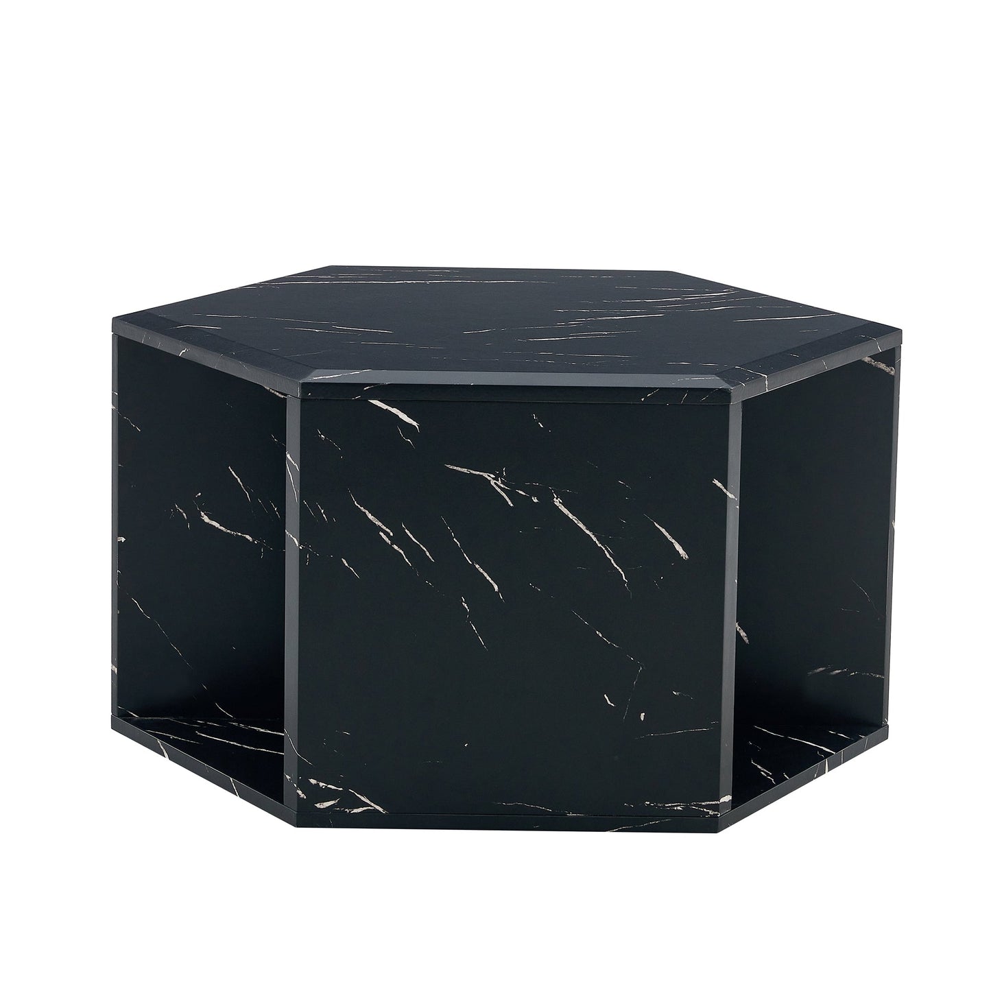 Hexagonal MDF Coffee Table, Characteristic Pattern Stickers, Multi-Hole Design to Give More Storage Space, Simple and Co