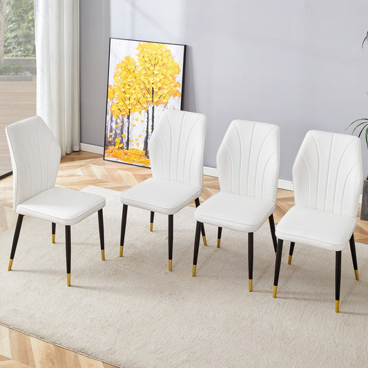 4 Modern Dining Chairs With Stylish PU Patterned Backrest and Black Metal Legs for a Comfortable Home Experience in the