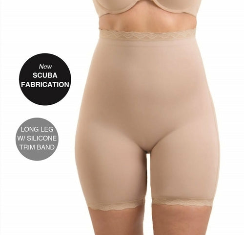 High Waisted Long Leg Shaper Shorts- Lace Trim Plus Silicone 153U267