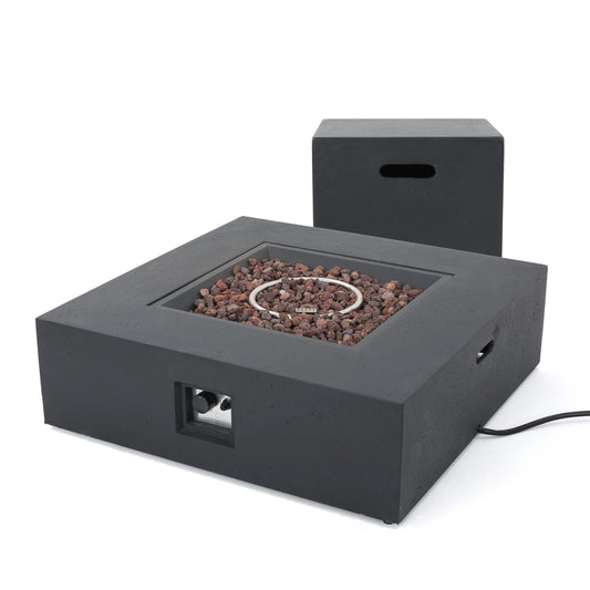 Outdoor 50000 BTU Propane Fire Pit, Dark Grey, With Tank Holder