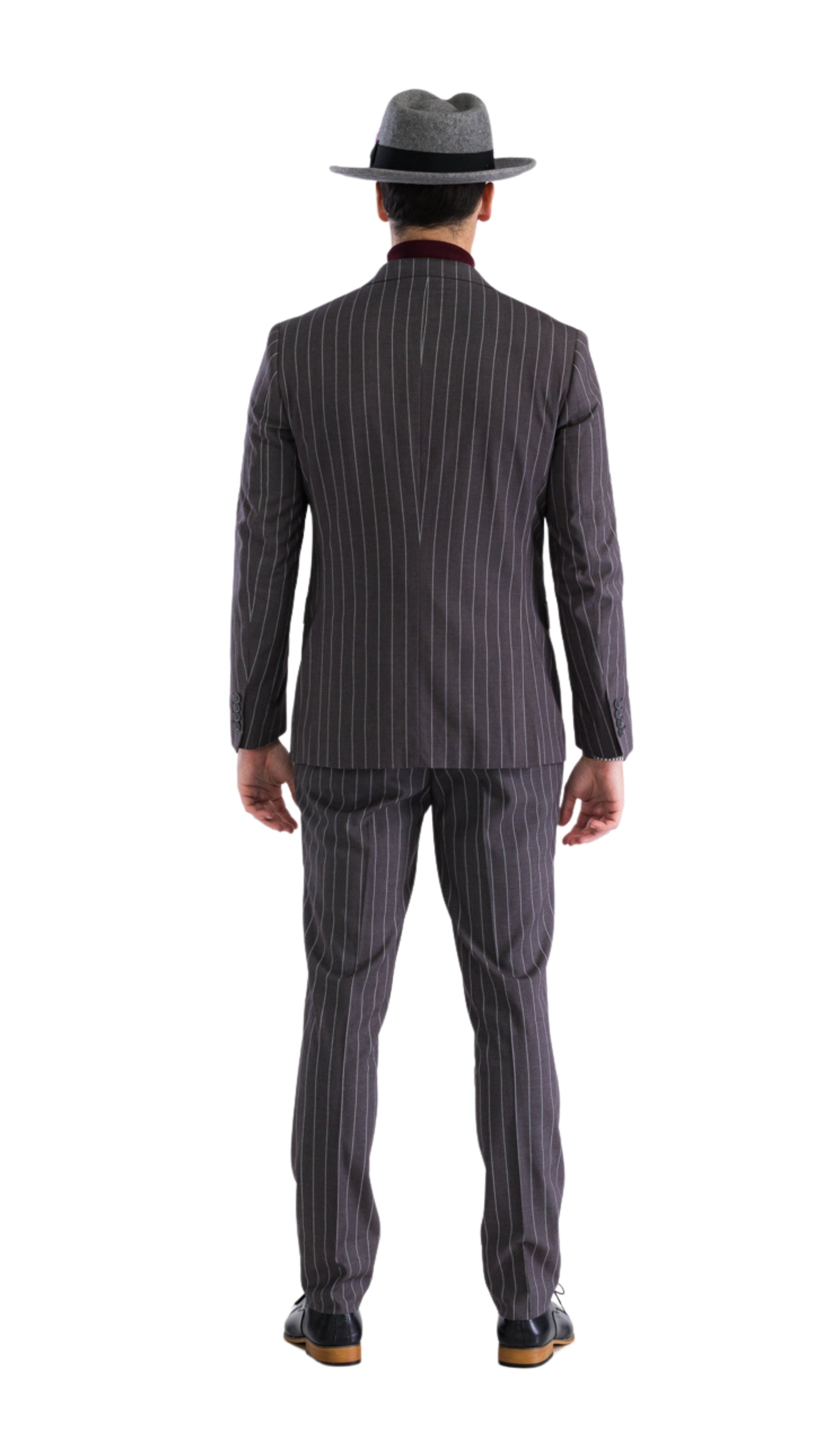 Bellagio Grey White Mens 2 Button Slim Peak Lapel Suit With Pick Stiching Ticket Pocket Double Breasted Vest With Shawl