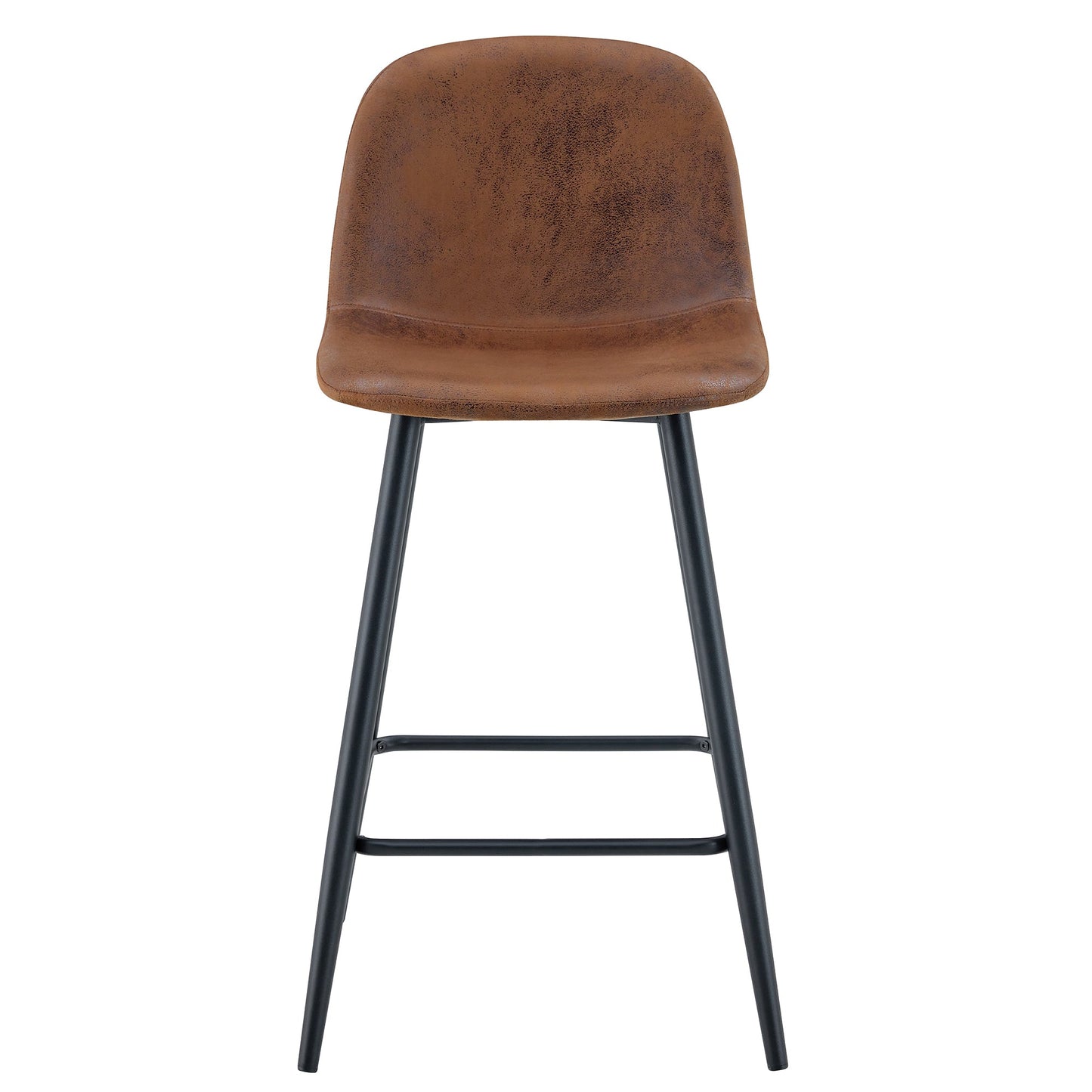 Brown Techno-Fabric Bar Chair Set - Two Pieces, Rounded Backrest, Black Metal Legs, Multiple Colors