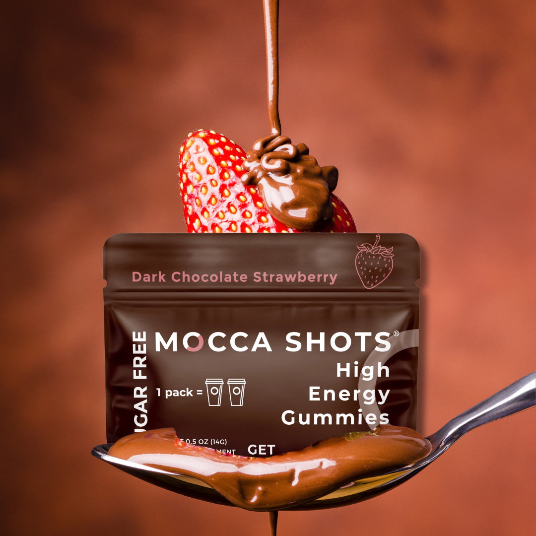 Sugar Free Mocca Shots Energy Gummies with Caffeine | 12-Pack - Dark Chocolate Strawberry