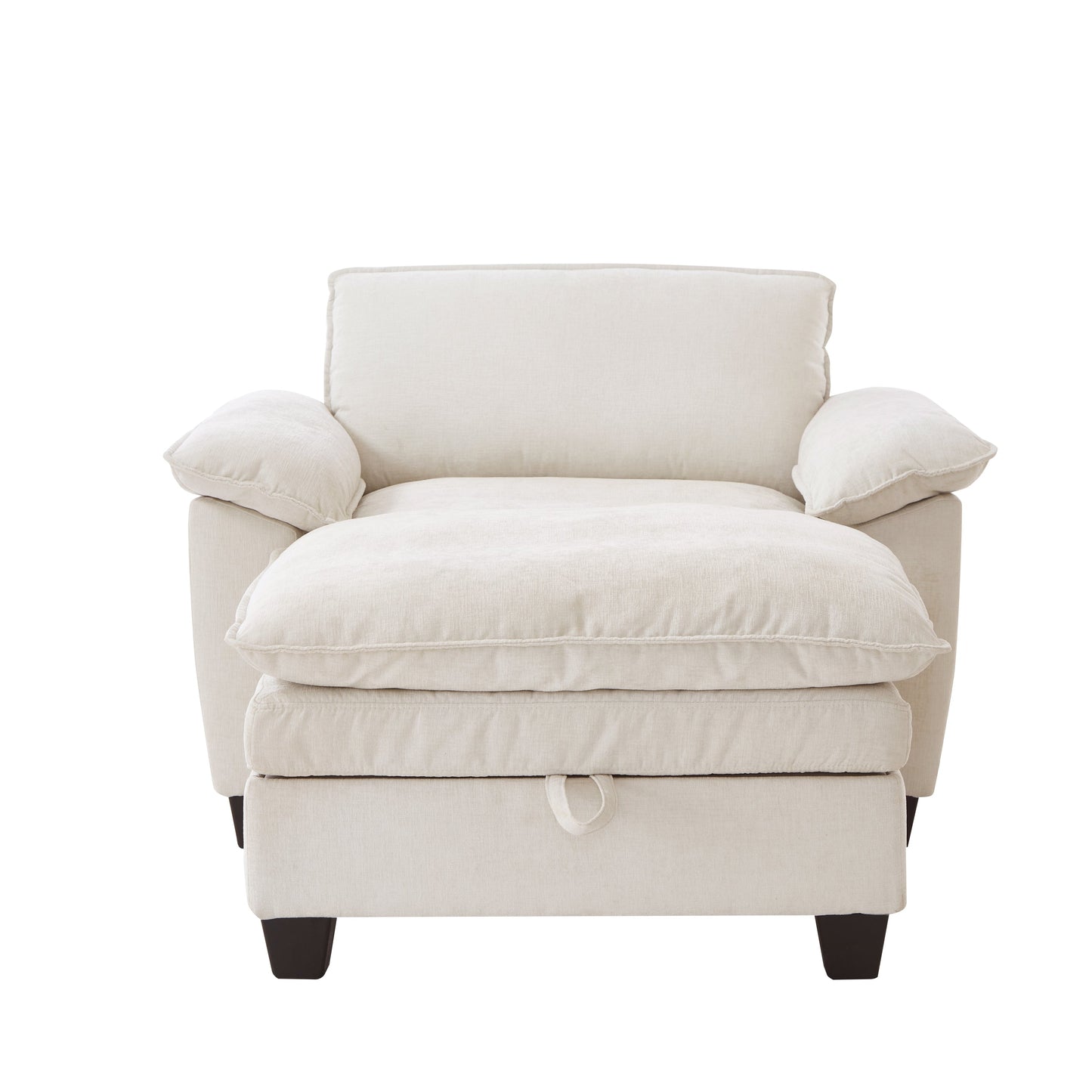 51' Oversize Chaise Lounge Chair With Ottoman and Storage Upholstered Soft Chenille Beige