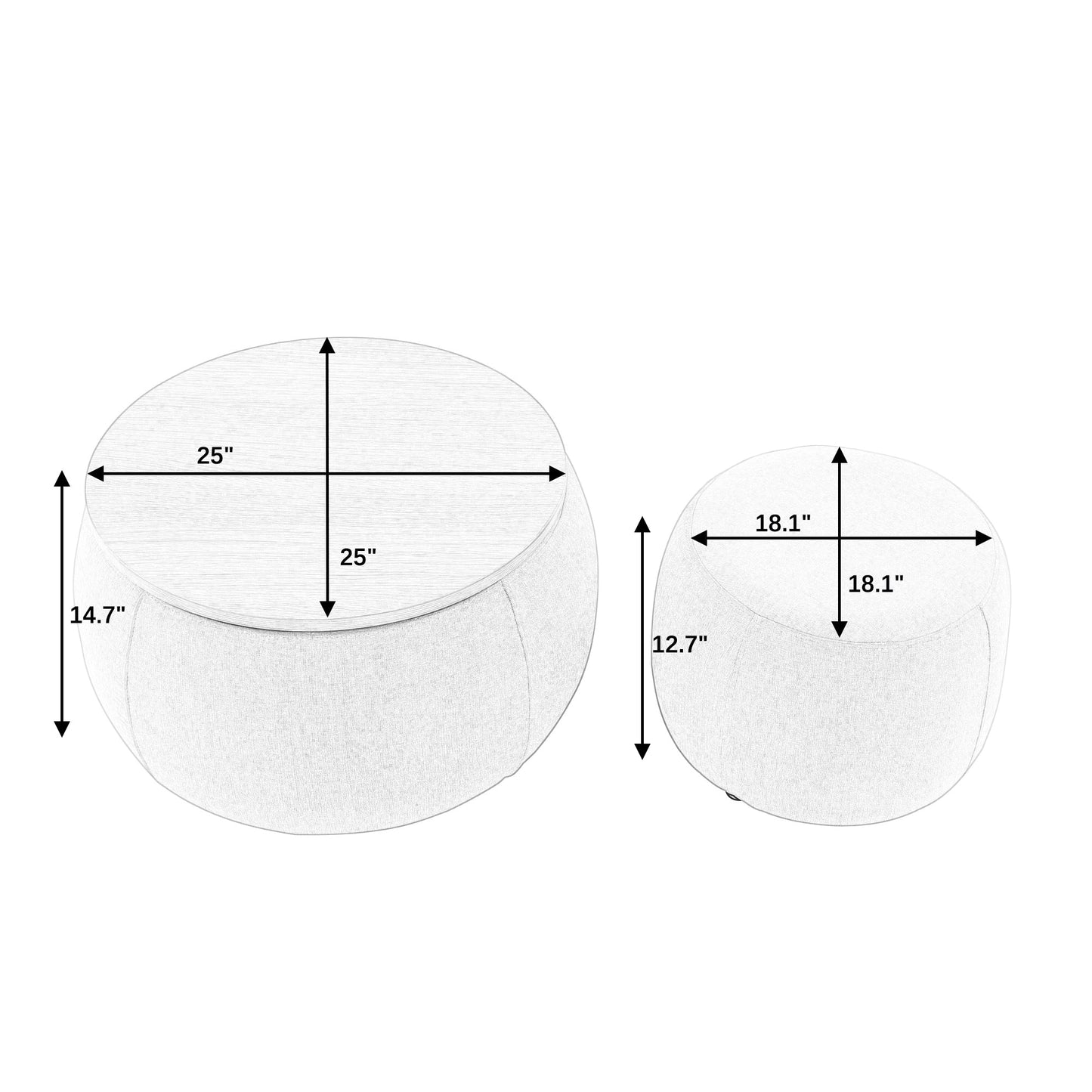 Round Storage Ottoman, Woven Rattan Fabric Ottoman, 2 in 1 Function, Work as End Table and Ottoman,with Small Seat-Natur