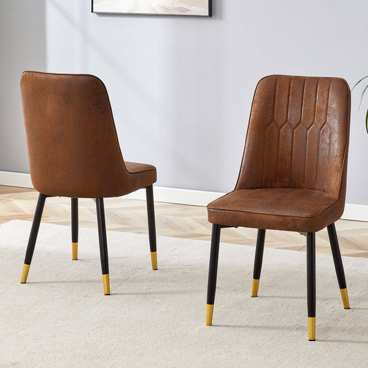 Modern Brown Suede-Like Velvet Dining Chair Set With Black Metal Legs and Gold Accents