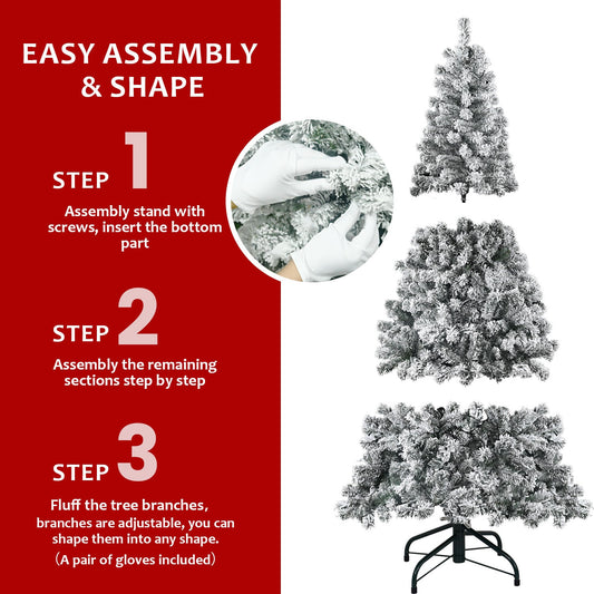 4FT Flocked Christmas Tree – Snowy PVC Artificial Holiday Tree With 233 Tips, Compact Full Shape, Sturdy Metal Stand, Ch