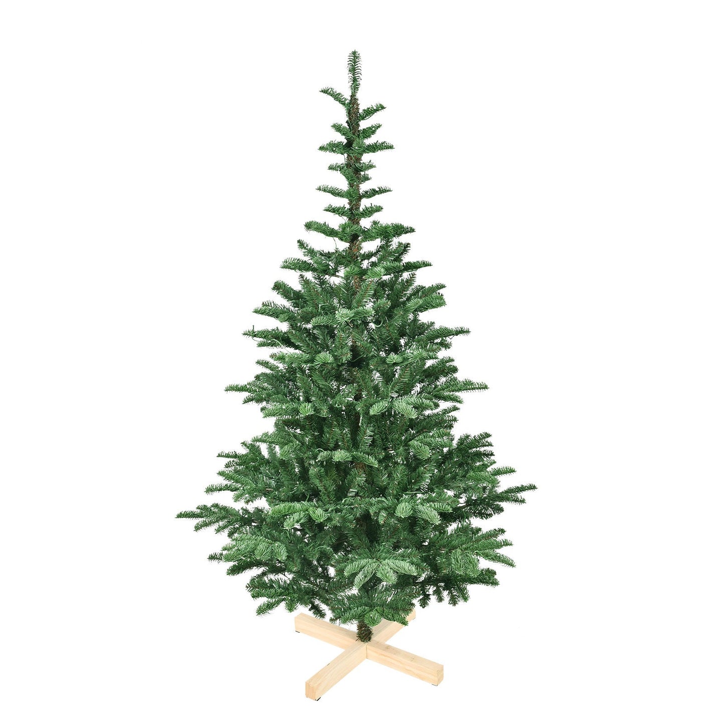 6ft Pre-Lit Christmas Tree With 300 Warm White LED Lights, 611 PE+PVC Tips, Realistic Layered Look, Unique Wooden Base –