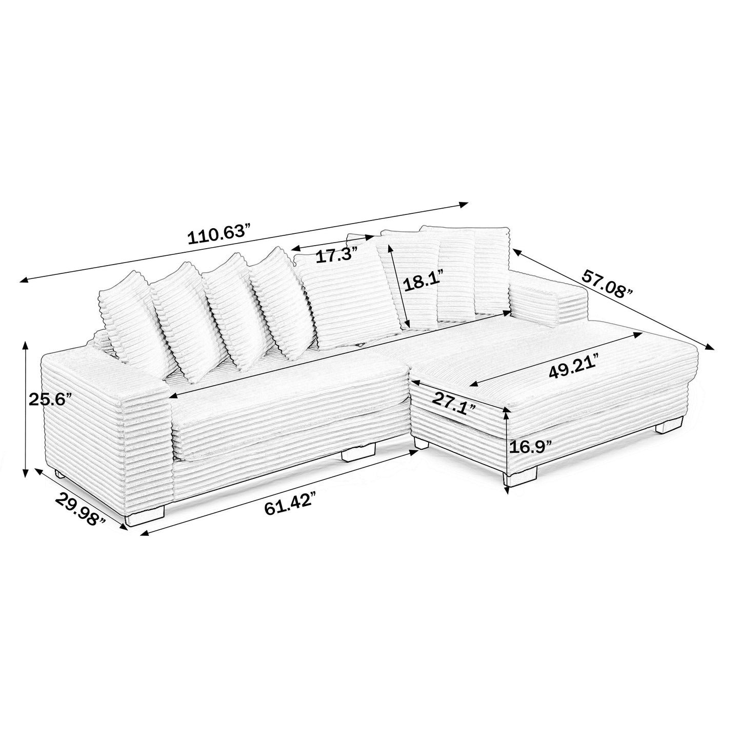 Corduroy Tufted Upholstered Sleeper Sectional Sofa, L-Shaped Modular Convertible Sofa , Can Freely Change the Position O