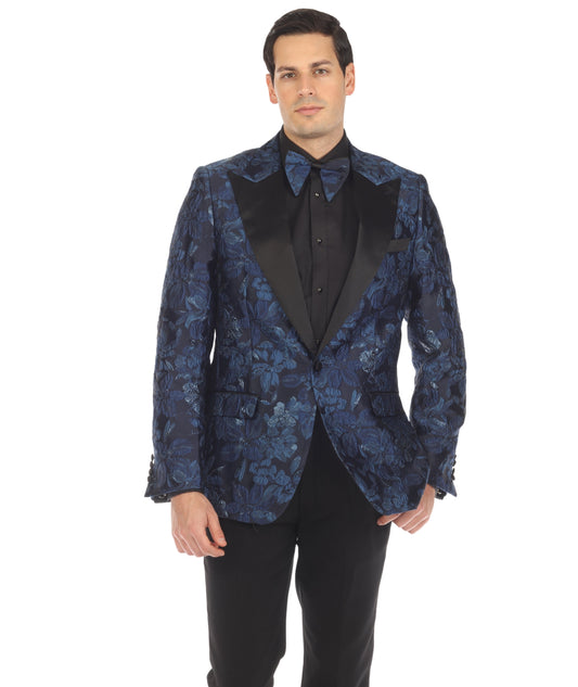 Men's Drake Blue Peak Lapel Tuxedo 1 Button 2 Vent Slim Fit Blazer