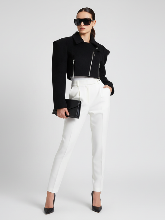 Wide-Shoulder Short Woolen Coat for Women, Financial District, BYMANYC New York.