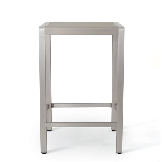 43' Outdoor Aluminum Frame Bar Table With Glass Table Top, Grey Finish