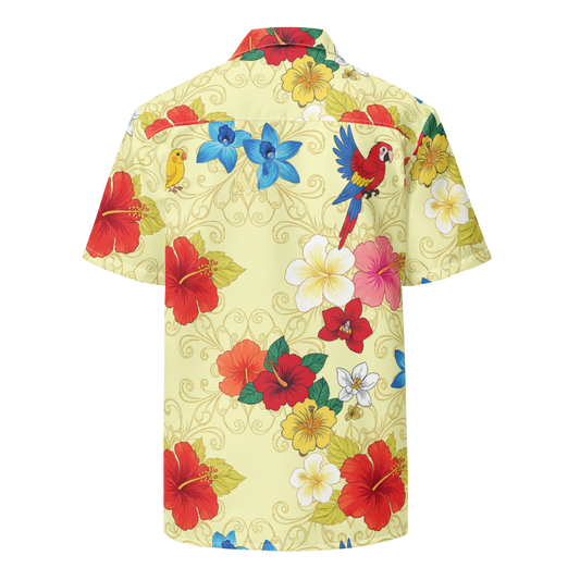 Pastel Light Yellow Aloha Print 2 Unisex Button Shirt