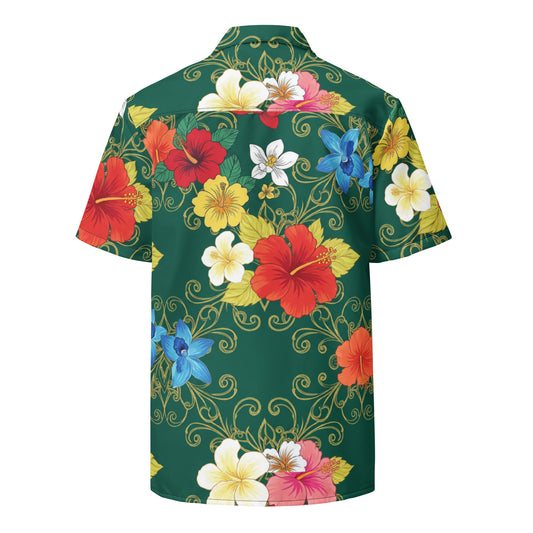 Green Aloha Print 2 Unisex Button Shirt