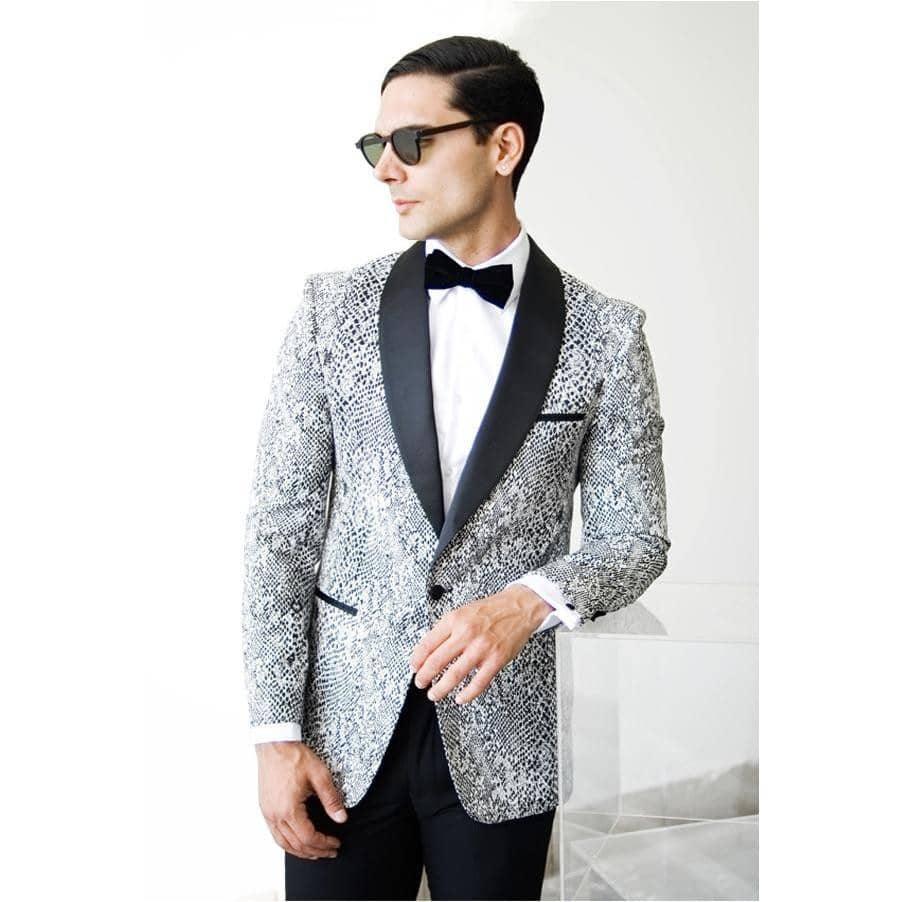 Ferrecci Ash Black and White Snake Skin Tuxedo Blazer