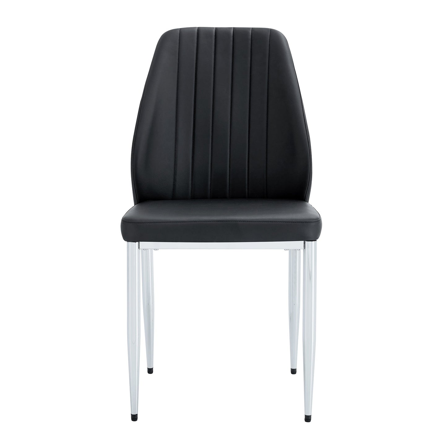 Set of 8 Black PU Comfort Dining Chairs With Extended Backrest and Silver Metal Legs