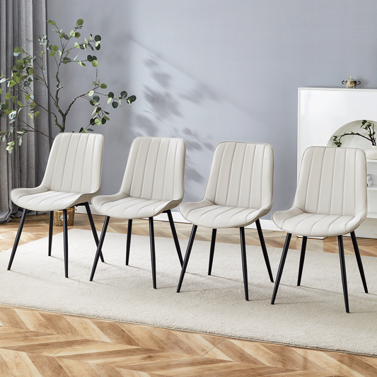 Ergonomic PU Leather Dining Chair Set With Extended Seat Cushion, Metal Legs, Black/Gray