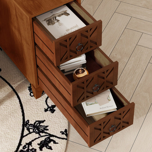 End Table With 3 Drawers, Corner Table With 4 Open Shelves, Tall Side Table for Bedroom and Corner, Expect Arrival Date