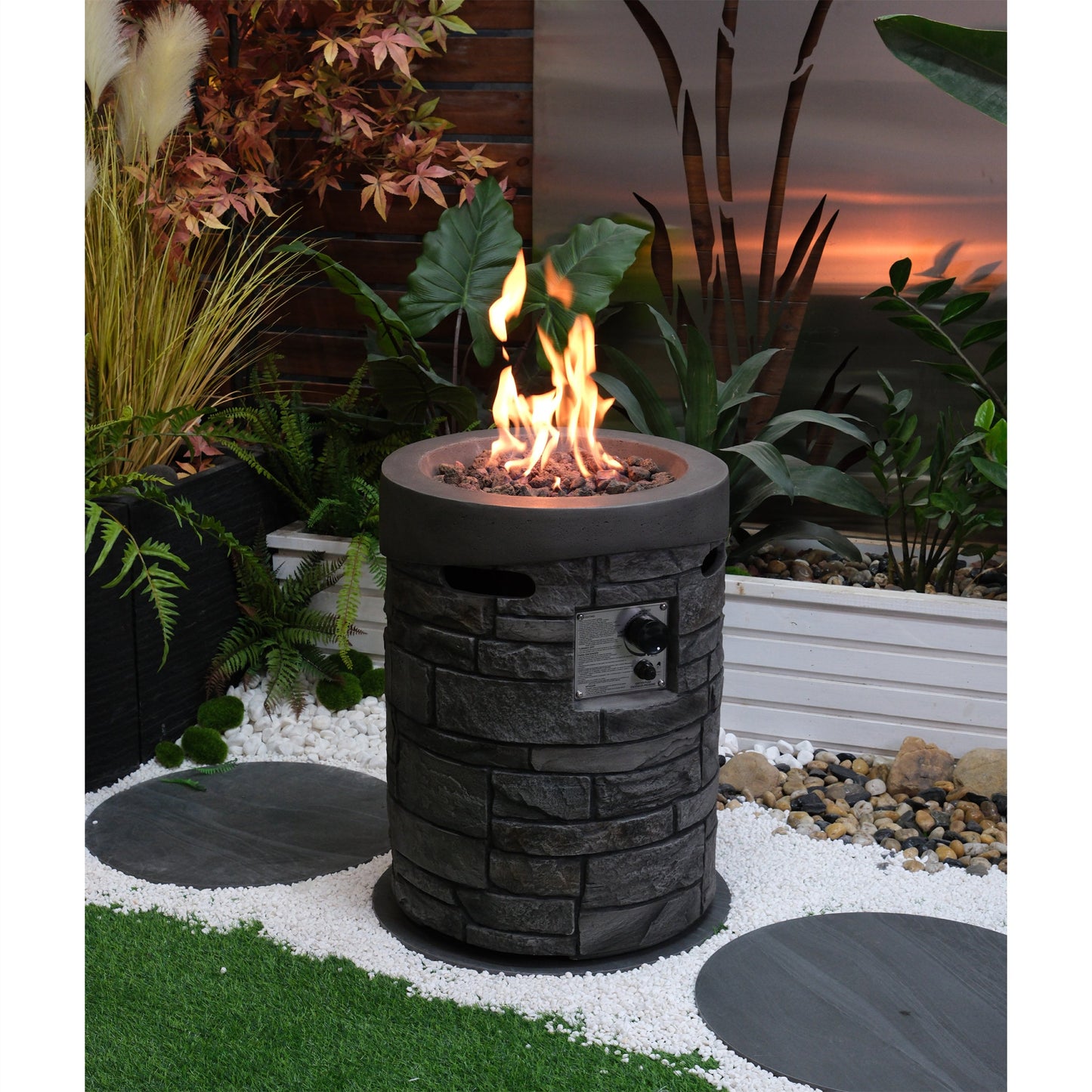32000 BTU, CSA Certification Diameter 20 Inch Round Outdoor Gas Fire Pit,Contain 2.5kg Lava Stone and Rainproof Cover,Ma