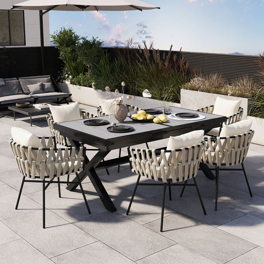Discover Unmatched Flexibility in Alfresco Dining With Six Creatively Arranged Chairs Made of Polyester Woven Tape and A