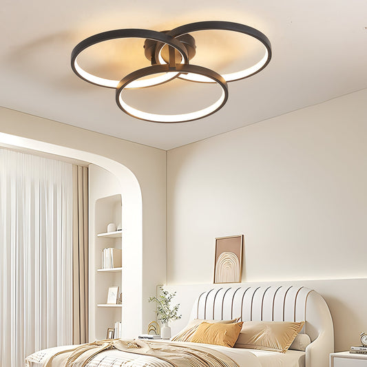 20' Modern Black LED Ceiling Light, 3-Ring Flush Mount Fixture for Living Room, Bedroom, or Dining Room, Sleek and Energ