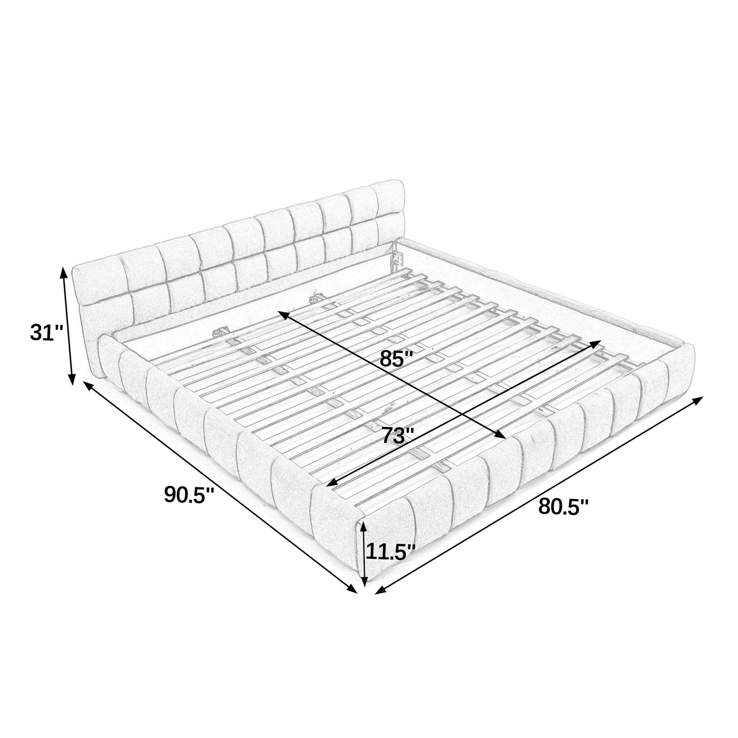 California King Size Upholstered Bed Frame With Thick Fabric, Chenille Fabric Grounded Queen Size Platform Bed With Head