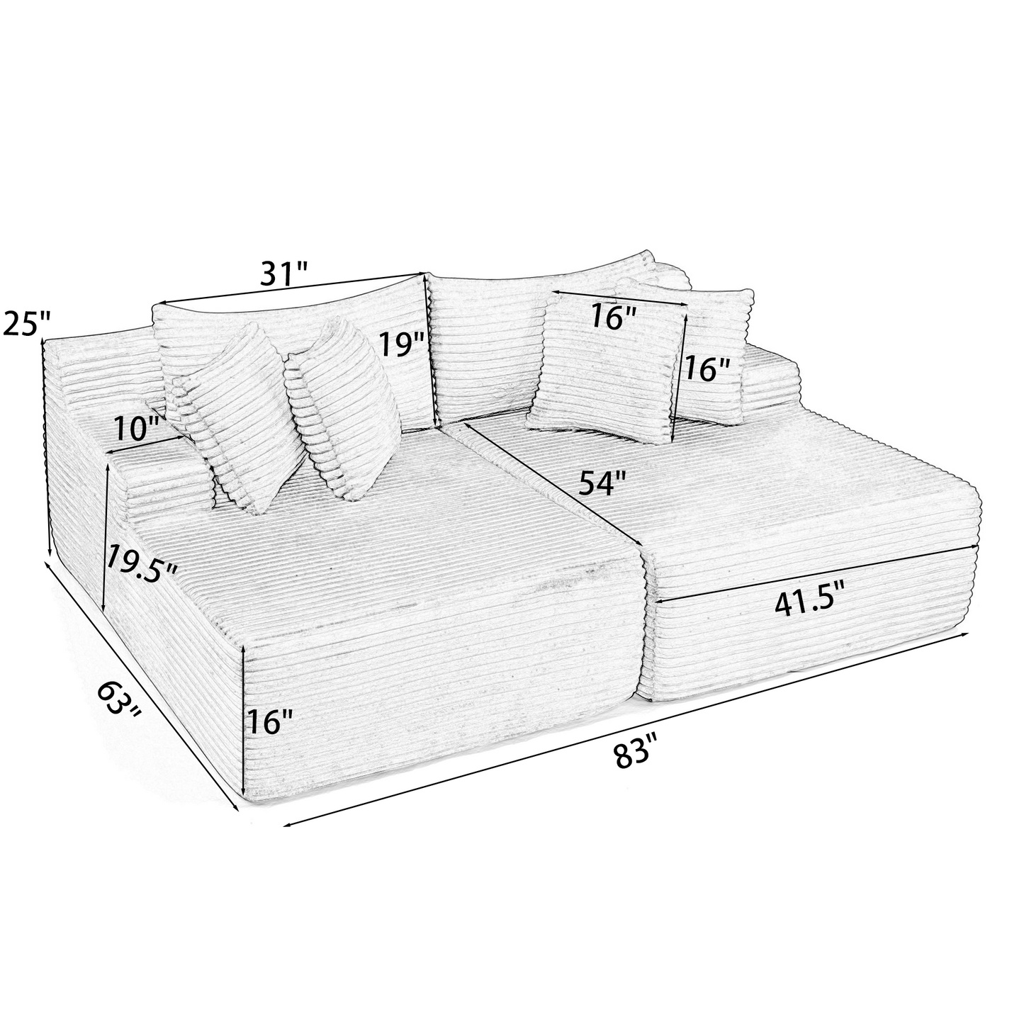 Two-Seater Lazy Sofa Lounge Chair,Compressed Sofa No Assembly Required, Made of Velvet Fabric, Fluffy Modern Lounge Cha