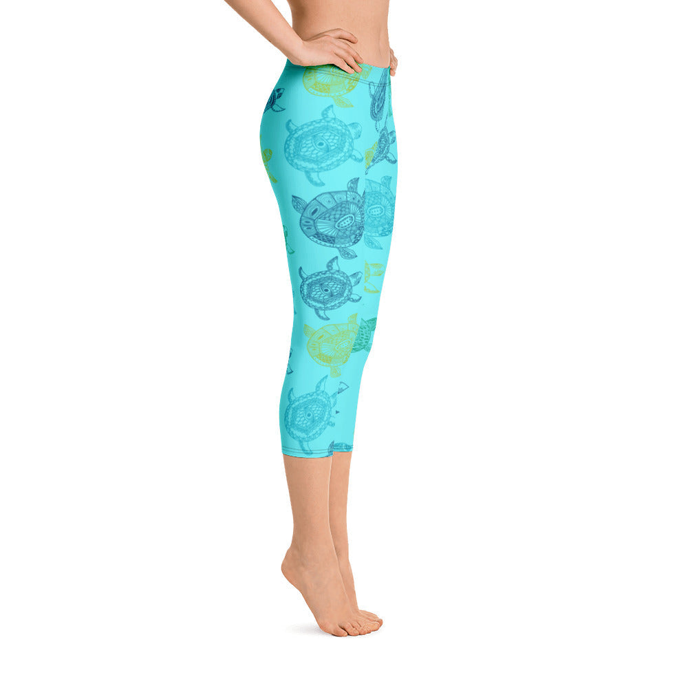 Women's CoastFlex Light Blue Turtle Capri Leggings