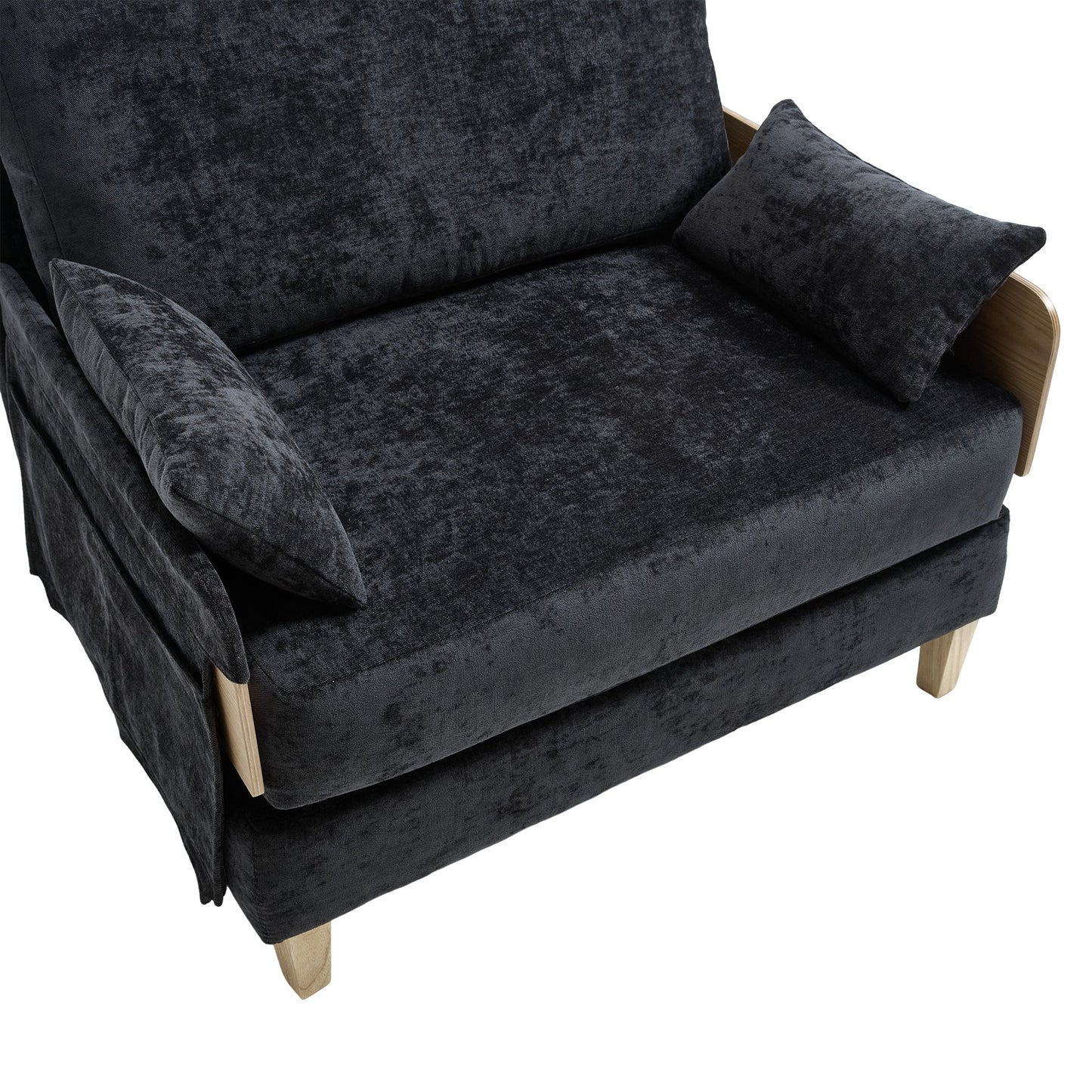 Mid-Century Modern Foldable Sofa Bed Recliner, 3-In-1 Convertible Sleeper With Three Pillows, Black Chenille for Small S