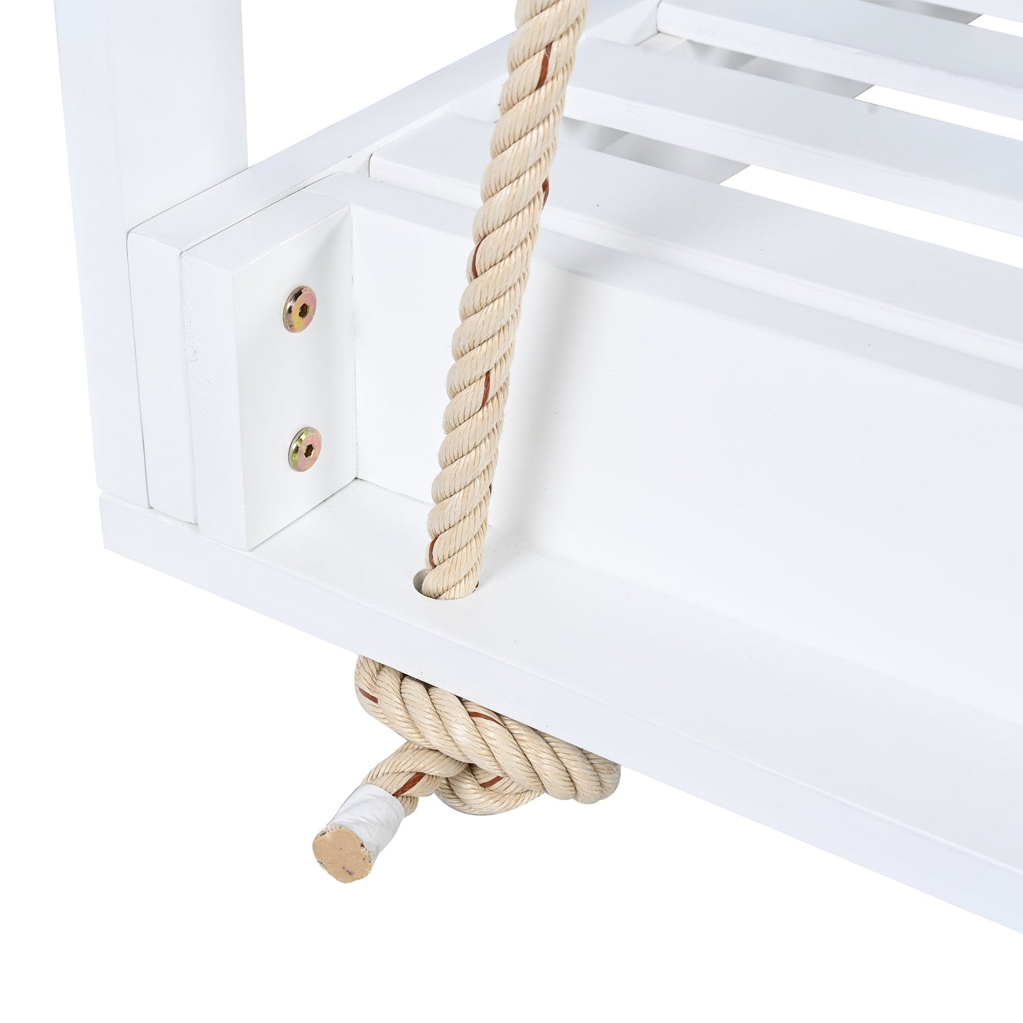 Acacia Wood Porch Swing Bed for Outdoor With Hemp Ropes - Full Size Patio Hanging Bed, 350lbs Capacity, Open-Side Minima