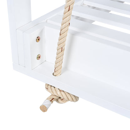 Acacia Wood Porch Swing Bed for Outdoor With Hemp Ropes - Full Size Patio Hanging Bed, 350lbs Capacity, Open-Side Minima