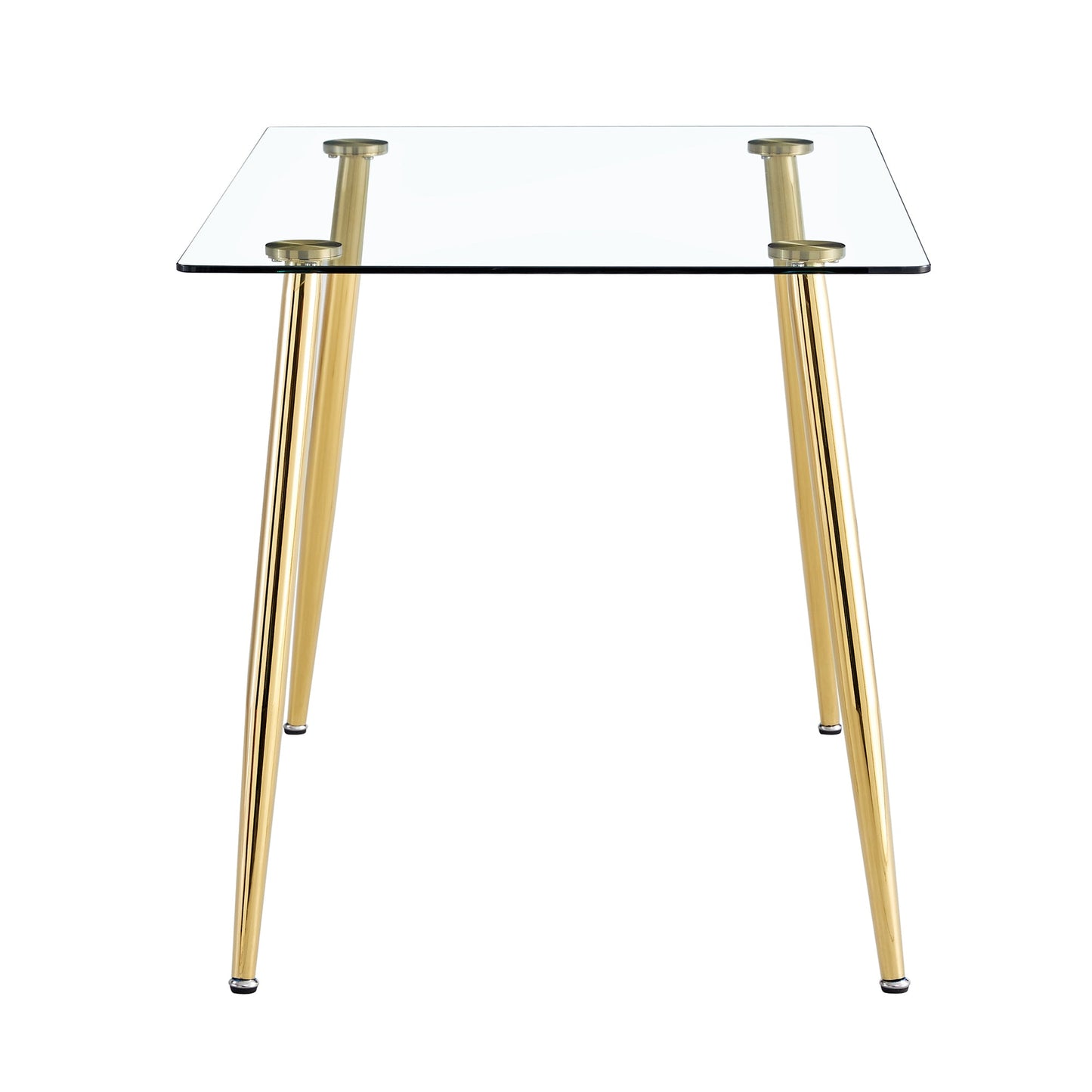 Modern Minimalist Rectangular Glass  Dining Table for 4-6 With 0.31' Tempered Glass Tabletop and Golden Plating Metal Le