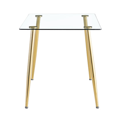 Modern Minimalist Rectangular Glass  Dining Table for 4-6 With 0.31' Tempered Glass Tabletop and Golden Plating Metal Le