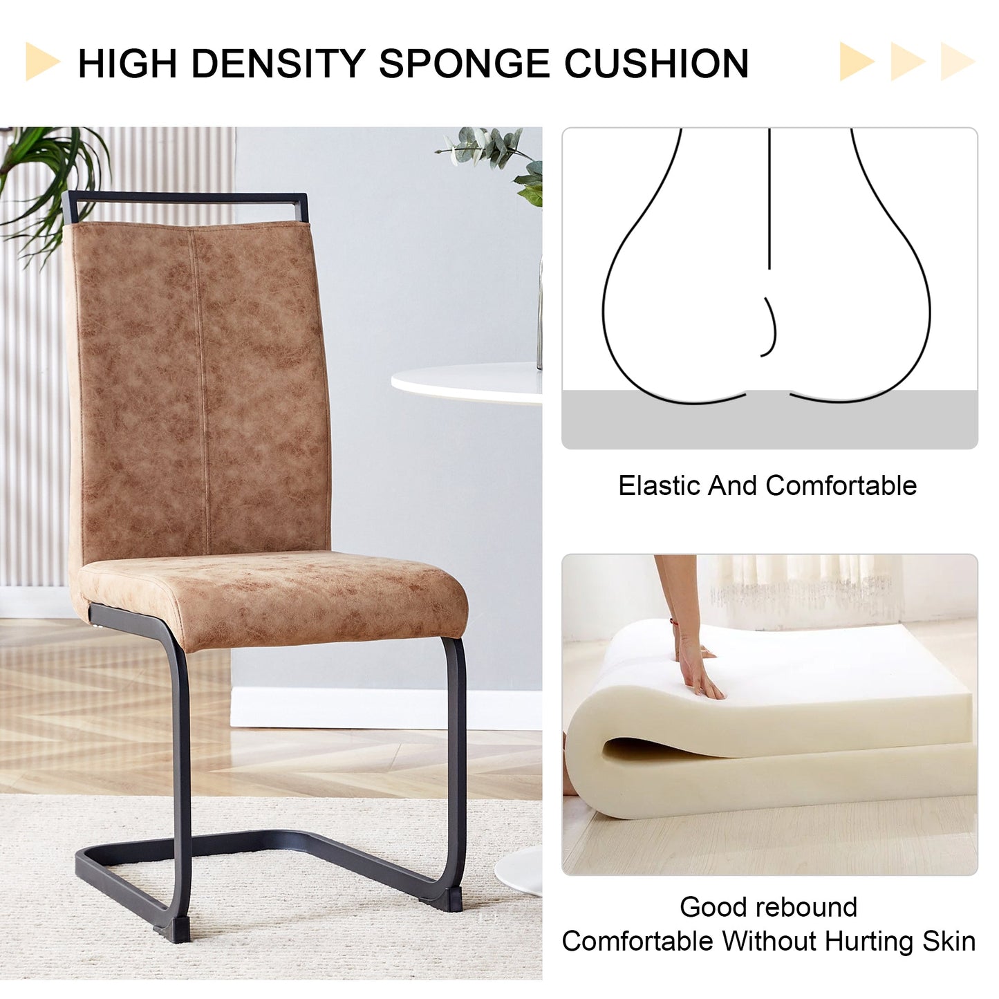 Dining Chairs,tech Cloth High Back Upholstered Side Chair With C-Shaped Tube Black Metal Legs for Dining Room Kitchen Va