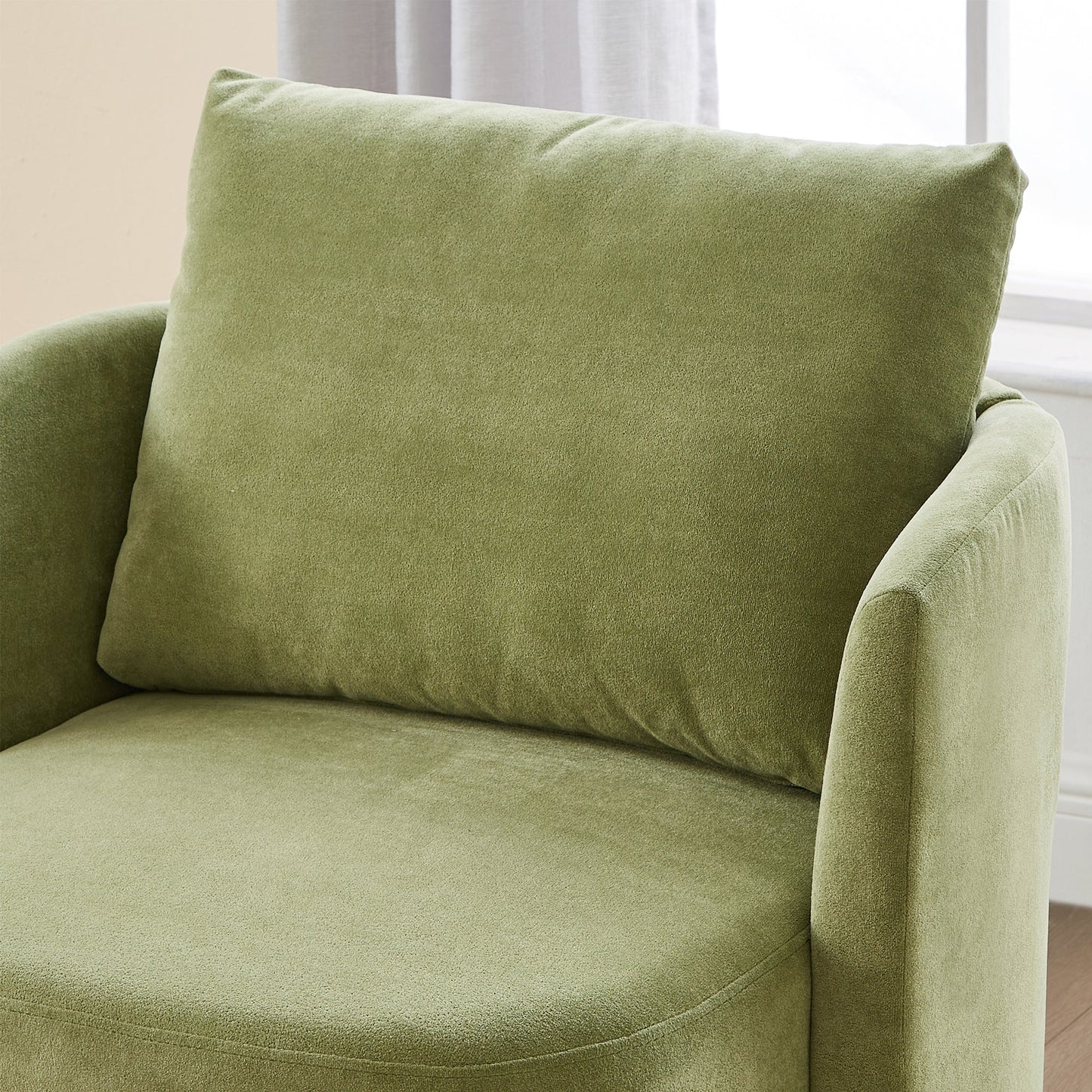 360° Swivel Chair, 29.9' Accent Barrel Armchair, Upholstered With Curved Design, Green Chenille, for Living Room and Off