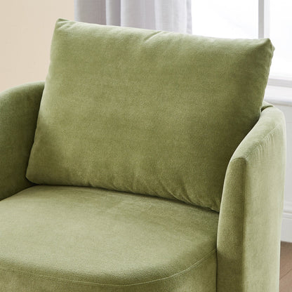 360° Swivel Chair, 29.9' Accent Barrel Armchair, Upholstered With Curved Design, Green Chenille, for Living Room and Off