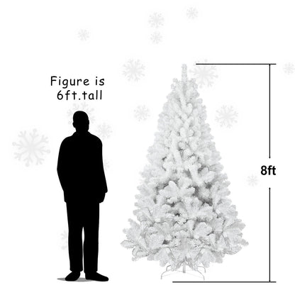7ft White Christmas Tree With Memory Wire, 1064 Tips Hinged Artificial PVC Tree, Easy Assembly Holiday Xmas Tree for Ind
