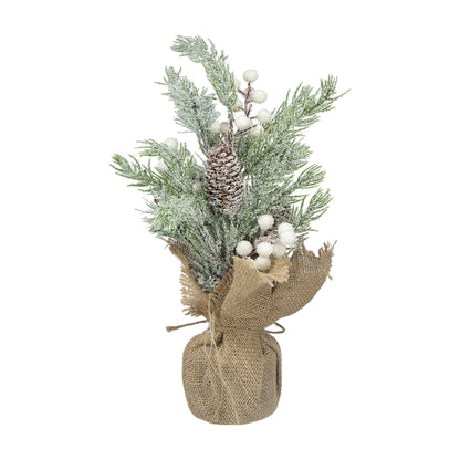 Set of 2, 15''H Frosted Artificial Trees With Pinecones and Faux Berry Accents, Festive Tabletop Decor, for Seasonal Cen