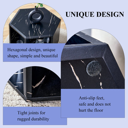 Hexagonal MDF Coffee Table, Characteristic Pattern Stickers, Multi-Hole Design to Give More Storage Space, Simple and Co