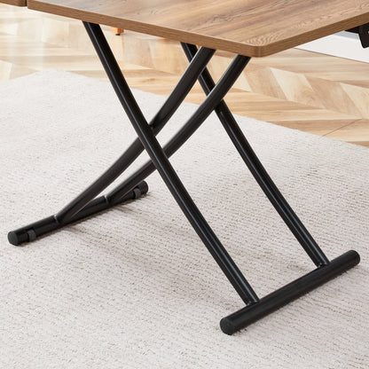 Table and Chair set.Modern Multifunctional Lifting Platform,Natural Wood Grain Sticker MDF Desktop, Black Metal Legs.Pai