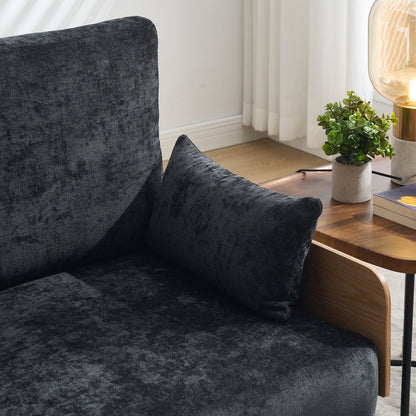 Mid-Century Modern Foldable Sofa Bed Recliner, 3-In-1 Convertible Sleeper With Three Pillows, Black Chenille for Small S