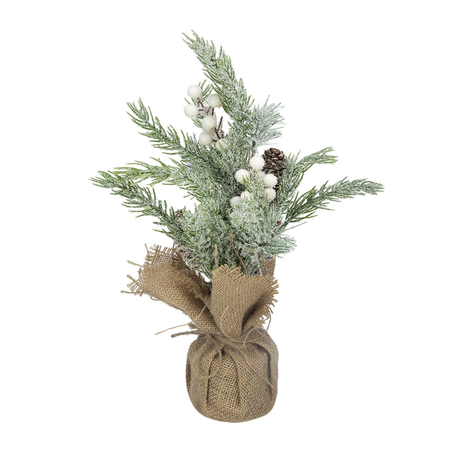 Set of 2, 15''H Frosted Artificial Trees With Pinecones and Faux Berry Accents, Festive Tabletop Decor, for Seasonal Cen
